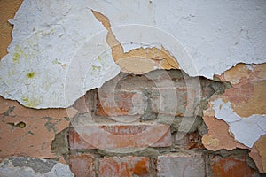 Texture of an old brick wall with peeling