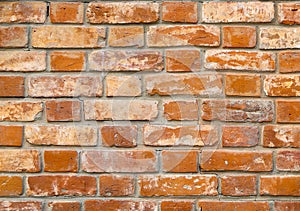 Texture of an old damaged brick wall with multiple cracks