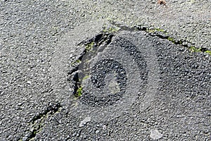 Texture of old gray cracked asphalt.