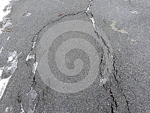 Texture of old gray cracked asphalt.