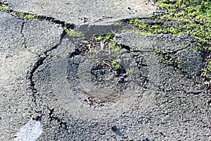 Texture of old gray cracked asphalt.