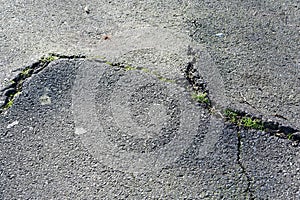 Texture of old gray cracked asphalt.