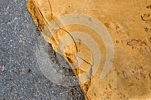 Texture of old insulation board and road surface
