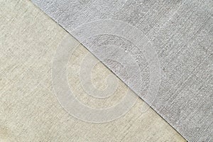 Texture of old and modern linen fabric. Homespun and factory textiles