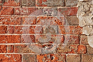 texture of an old red brick wall. Close-up, pattern