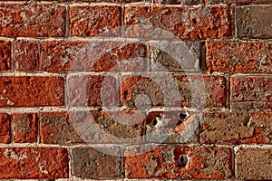 texture of an old red brick wall. Close-up, pattern
