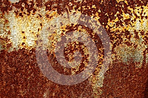 Texture of an old rusted metal iron sheet. Rust texture backdrop