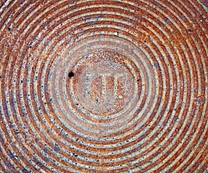 Texture of an old rusty metal street hatch