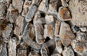 Texture of an old wall made of natural stones and red bricks