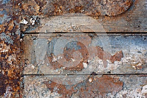 Texture of old wooden planks and rusty iron.