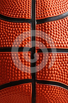 Texture of orange basketball ball as background, closeup view