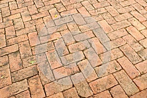 Texture orange old blick tile floor of sidewalk for background