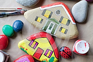 Texture of painted stones as homes