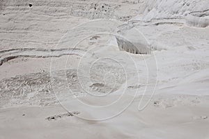 Texture of Pamukkale famous blue travertine pools and terraces