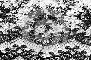 Texture, pattern, lace fabric in black on a white background. This beautiful double Gallon woven fabric is crisp and versatile,