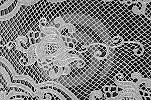 texture, pattern. The lace fabric is gray, black and white. Feat