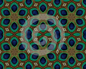 Texture of Peacock tail abstract seamless pattern background.