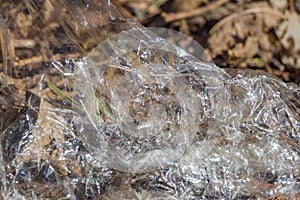 A texture of a piece of crumpled transparent cellophane