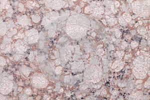 Texture of pink and white marble with spotted pattern, macro background. Light brown and rose stone backdrop