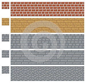 Texture for platformers pixel art vector - brick, stone and wood wall