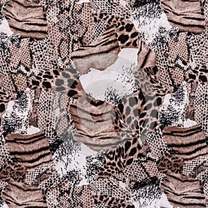 Texture of print fabric striped leopard and snake