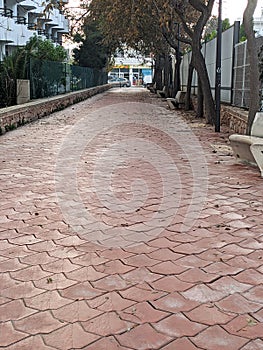 texture of printed concrete on a promenade. Construction concept