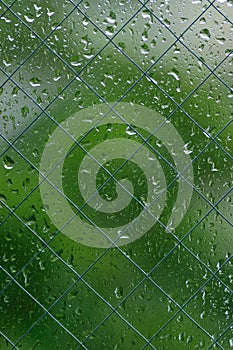 Texture of rain drops on glass window