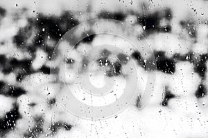 Texture Raindrops on window glass for rain, black and white colors, photo, unusual background