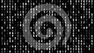 Random numbers on black numerical code sequence for data science and software development, with dynamic numbers crunching