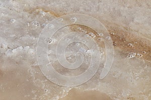 Texture of raw salt under sea water in evaporation ponds process