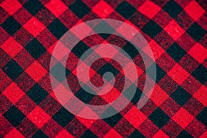 texture of red black checkered fabric pattern background