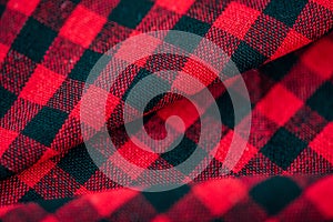 texture of red black checkered fabric pattern background