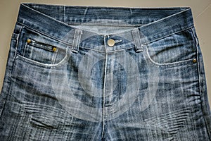 Texture of repair sew for old dark blue denim jeans