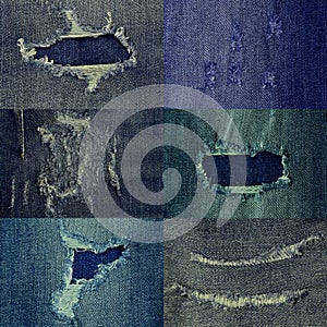 Texture of ripped jeans different nuances