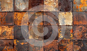 texture of rusted steel panels in hues of rich brown and copper