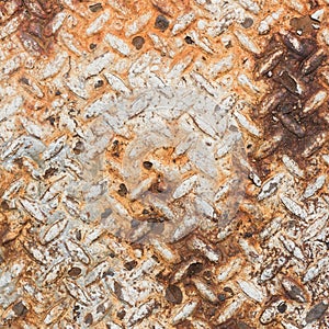 Texture of rusty old diamond plate metal