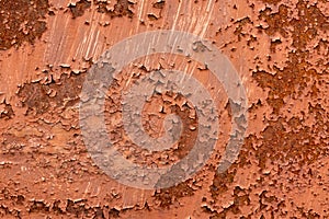 Texture of rusty old metal with cracked peeling paint. metal background