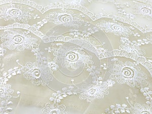 Texture sack sacking fabric and white lace background