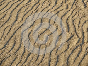 Texture of sand waves on the beach or in the desert. the ripples of the sand is diagonal.
