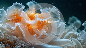 Texture of a sea anemones soft frilly tentacles waving in the water like a beautiful dance photo