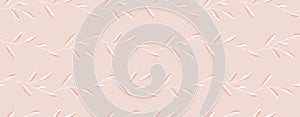 Texture with seamless floral rectangular texture. Pale pink color flyer with twigs with leaves in naive style