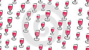 Texture, seamless pattern of beautiful hand-drawn watercolor wine glasses. The background. Vector illustration