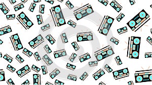 Texture seamless pattern retro music antique hip speakers audio tape recorder audiocassettes 60s 70s 80s 90s. Vector illustration