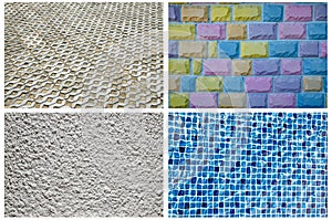 Texture Series - Blue Mosaic Tiles , bricks,many colours bricks, Textured Concrete.