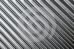 Texture of silver roof metal sheet. Metallic plate texture. Diagonal silver grey stripes wallpaper banner design. Corrugated metal