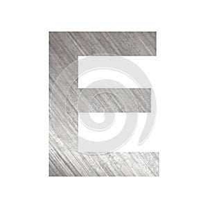 Texture of silver rusty metal, letter E of the English alphabet on a white background - Vector