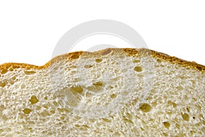 Texture of slice of freshly baked wheat bread close up