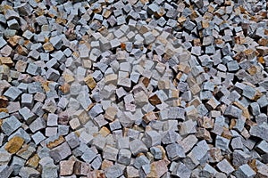 Texture of small decorative stones for building a path or fence, background