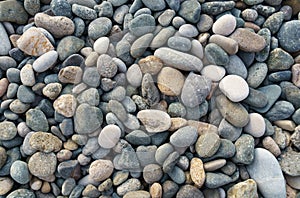 Texture of small sea pebbles. View from above.