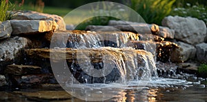 Texture of a small waterfall with intricate patterns formed by the cascading water over rocks